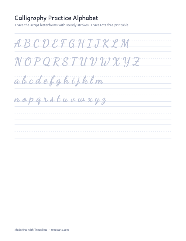 Preview of the Calligraphy Practice Sheets printable worksheet