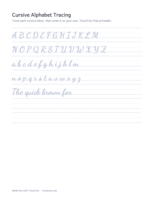 Preview of the Free Printable Cursive Worksheets printable worksheet